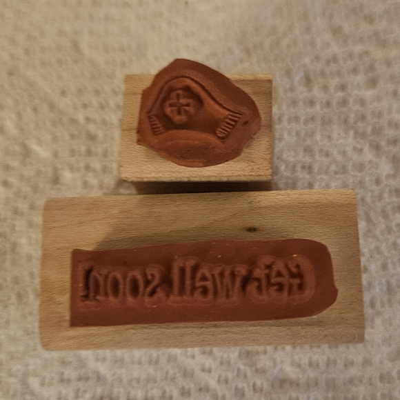 1998 Stampin' Up Wooden Rubber "Get Well Soon" & Nurses Cap Stamp(s) - Picture 2 of 2